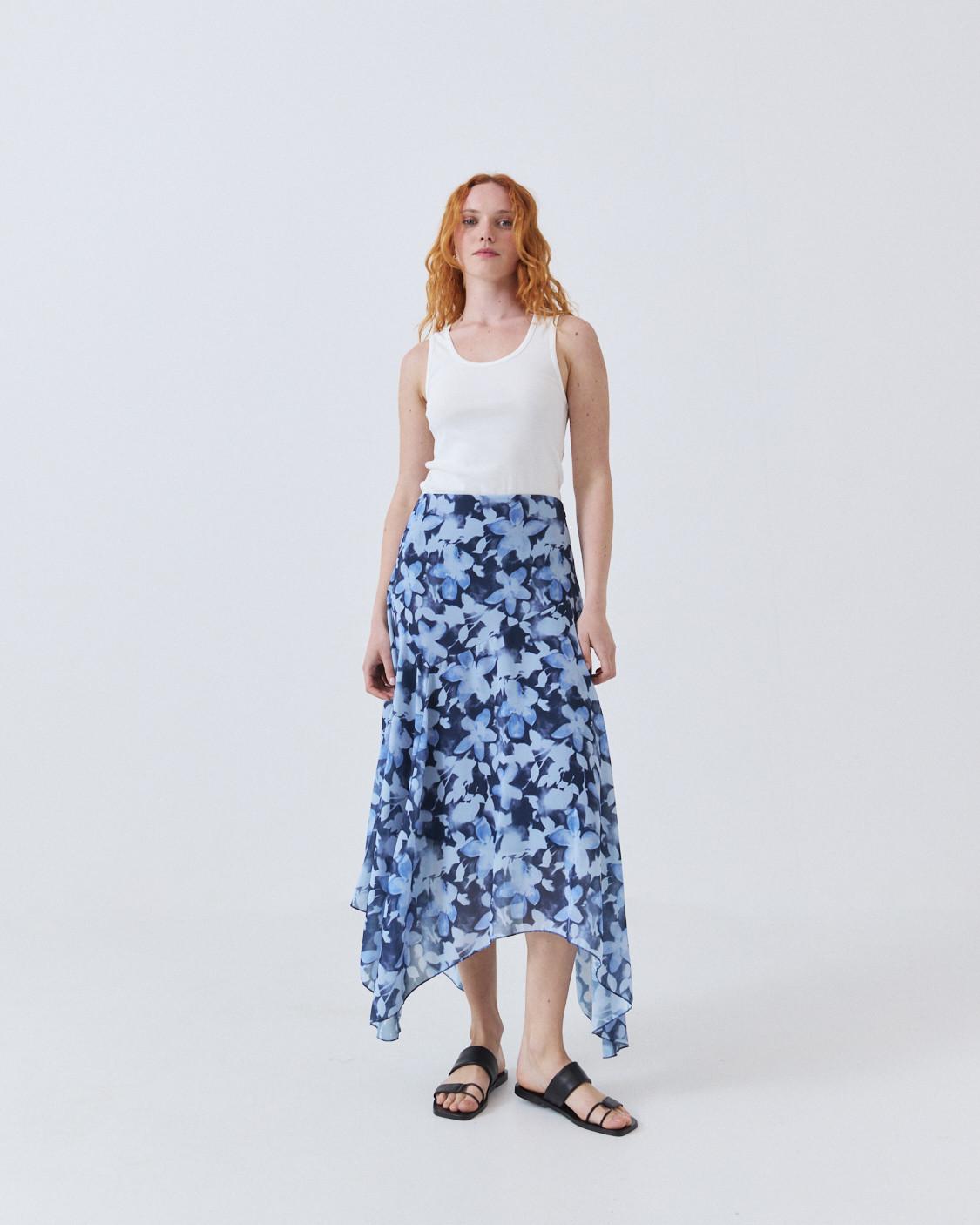 FALDA ASIMÉTRICA ESTAMPADA FLORES