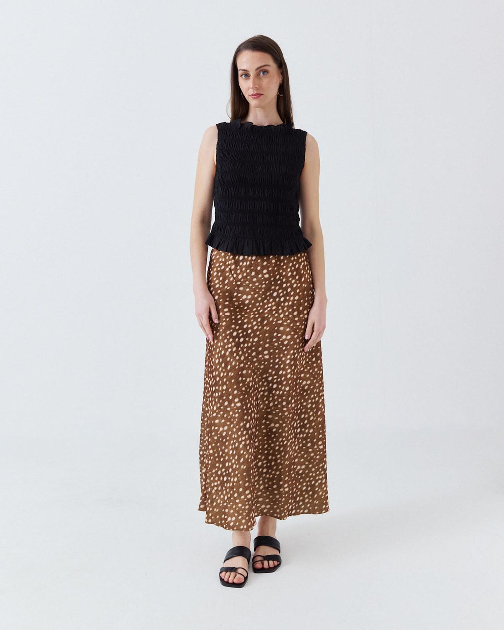 ANIMAL PRINT SATIN MIDI SKIRT