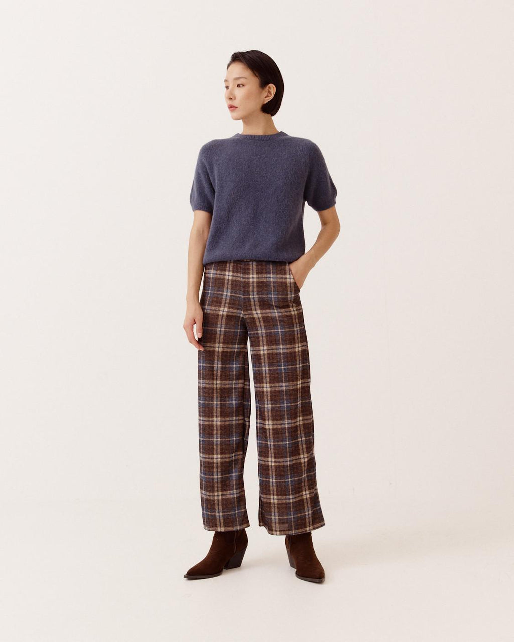 WIDE-LEG TARTAN TROUSERS