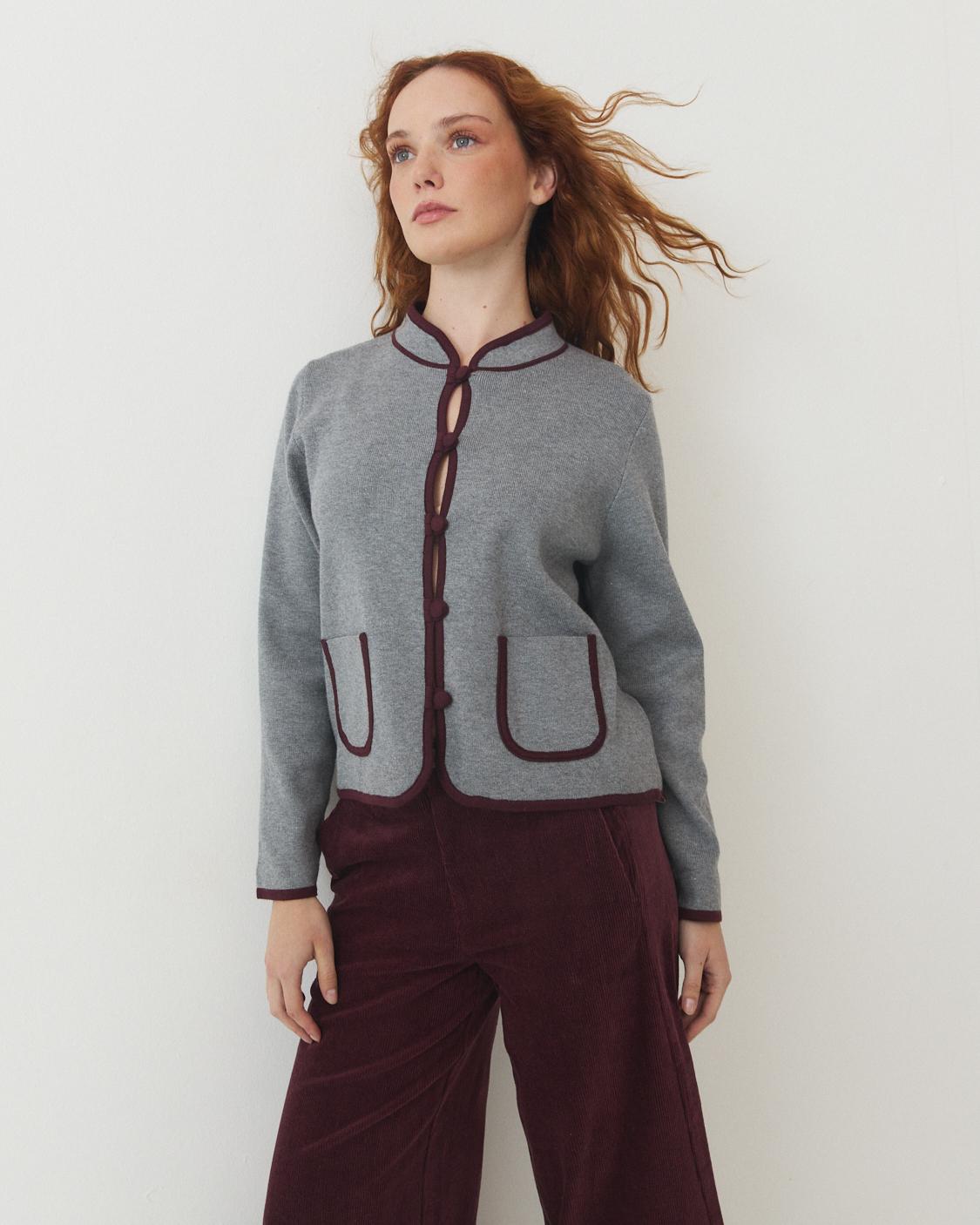 CARDIGAN RIBETES CONTRASTE