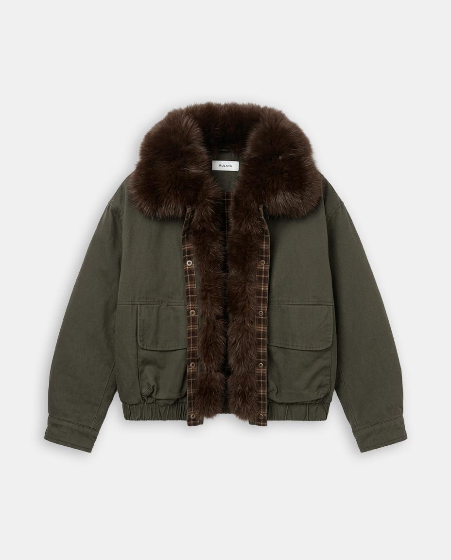 FAUX FUR COLLAR QUILTED JACKET