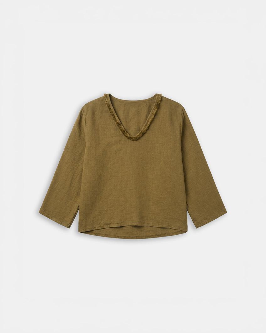 BLUSA LINO ESCOTE FLECOS