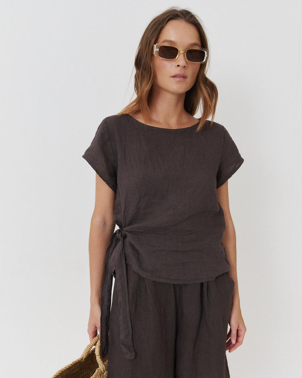 LINEN SIDE-TIE BLOUSE