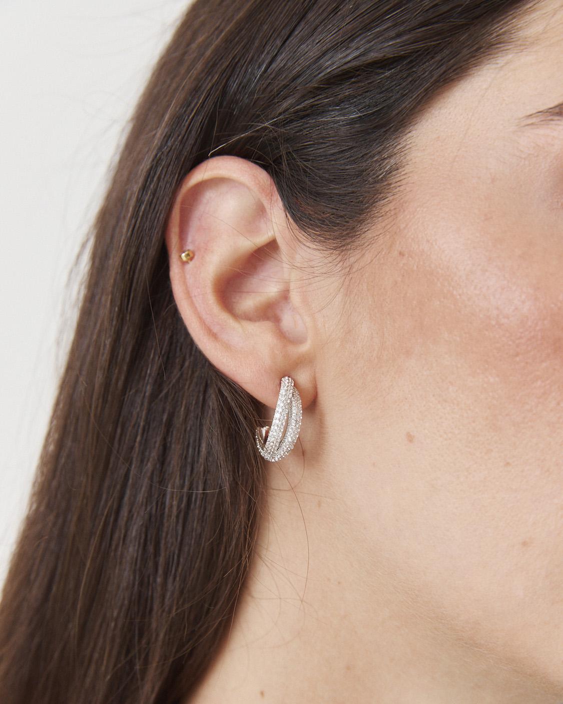 SCREW-BACK CUBIC ZIRCONIA HOOP EARRINGS