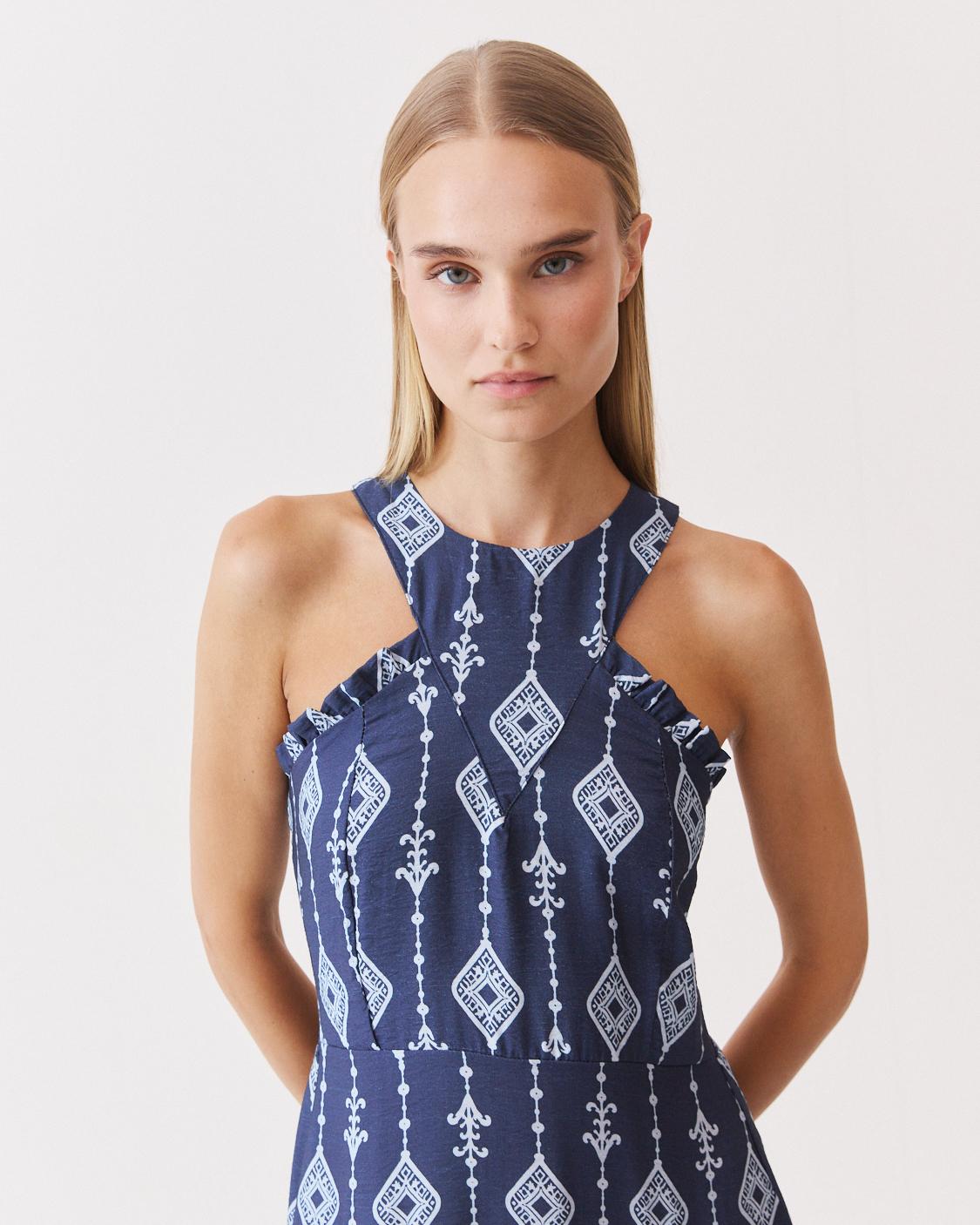 VESTIDO LARGO ESTAMPADO VOLANTES