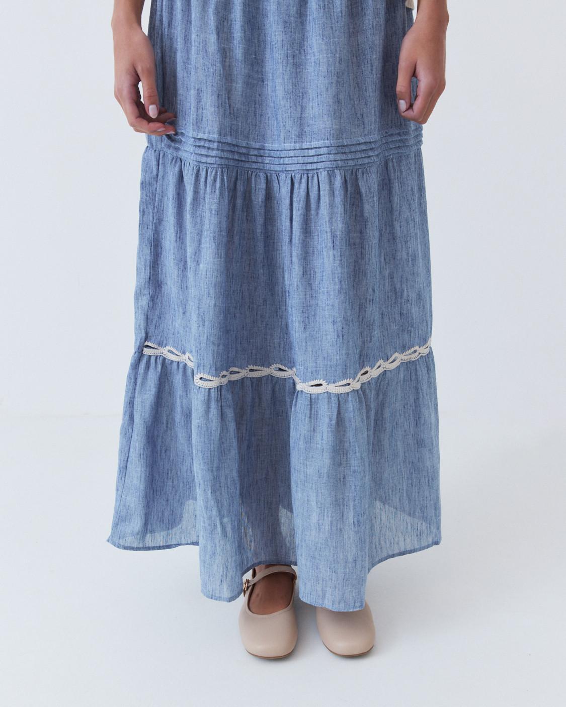 FALDA MIDI CON VOLANTES