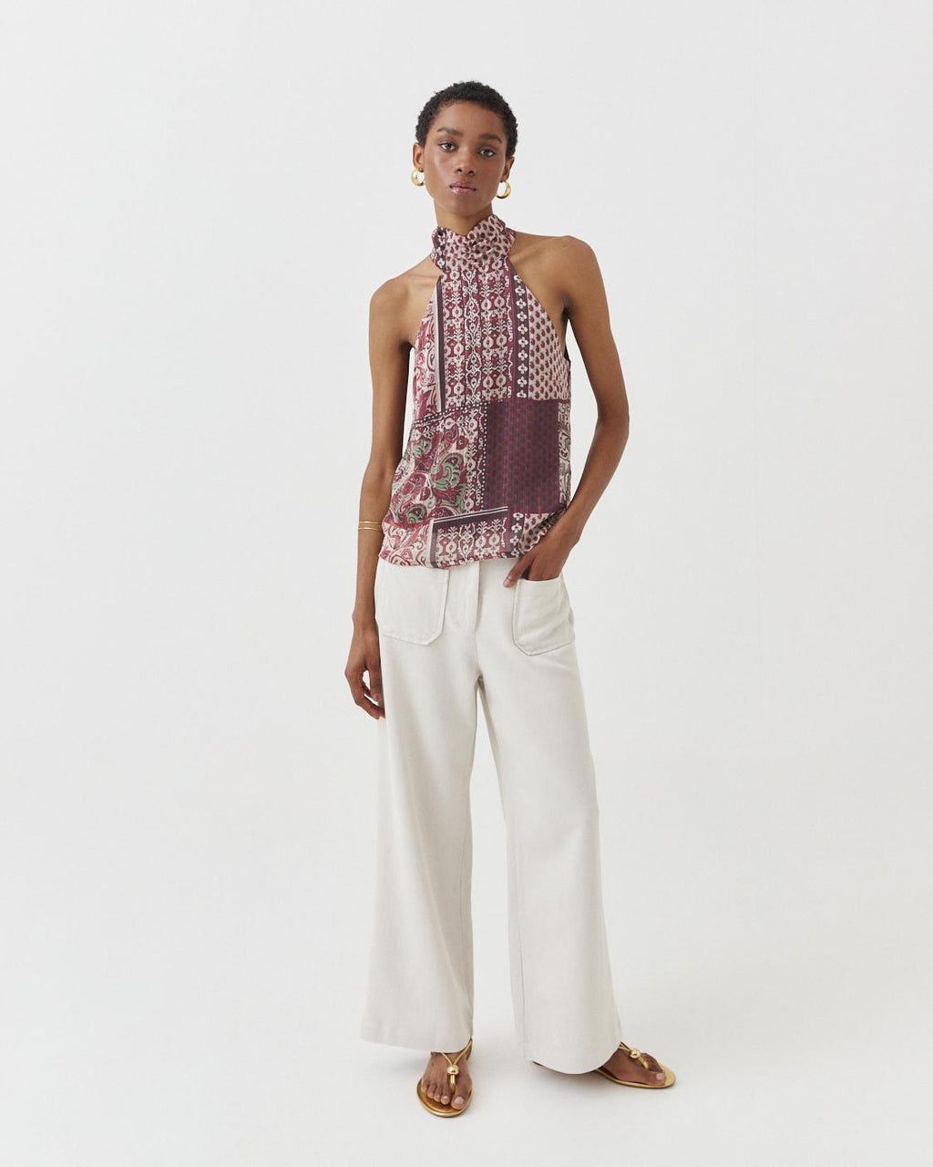SEMI-SHEER PRINTED HALTER TOP