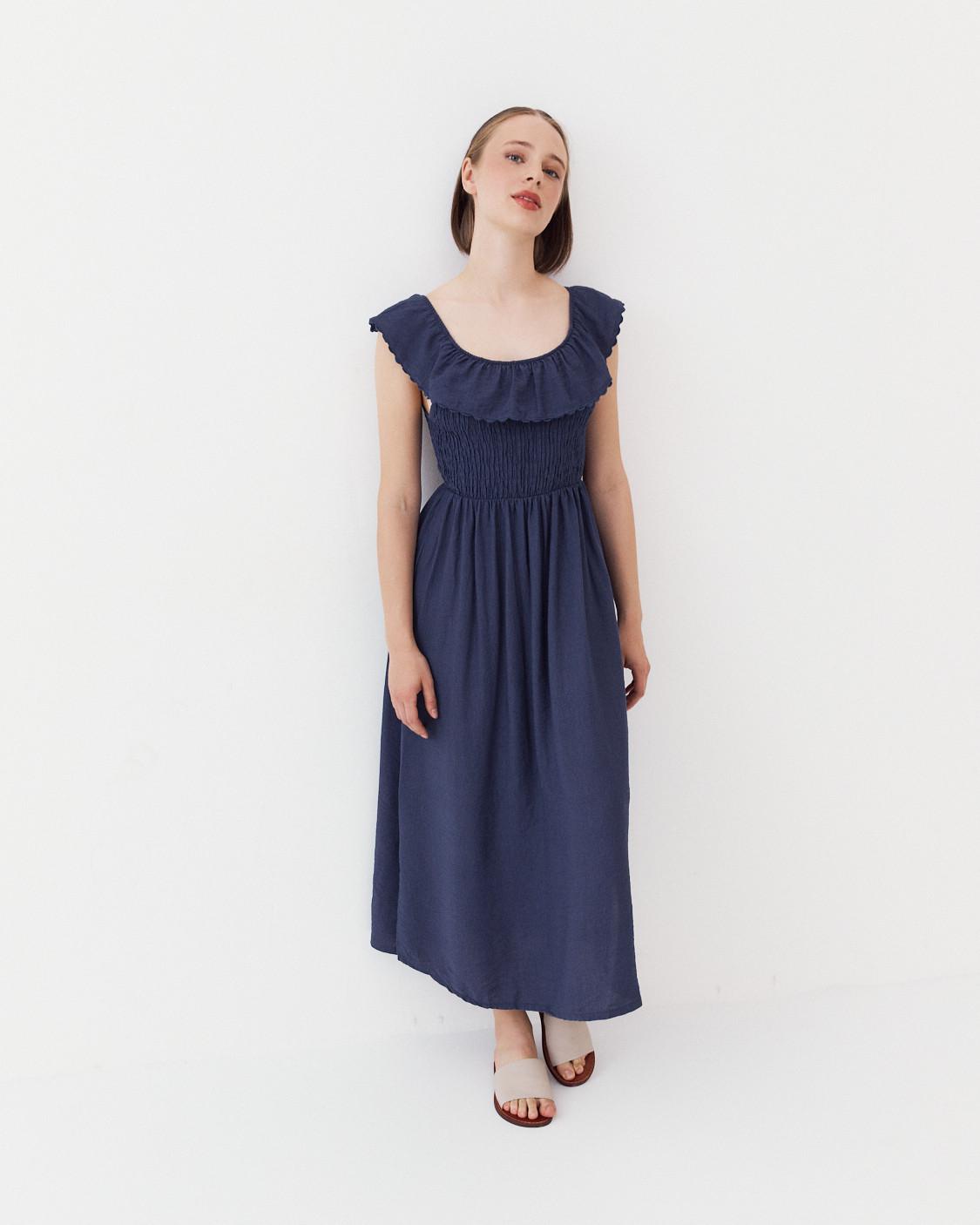 VESTIDO LARGO ESCOTE VOLANTE