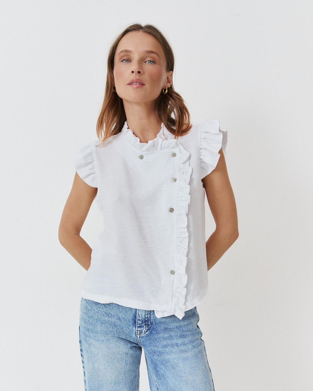 BLUSA MINI VOLANTES BOTONES