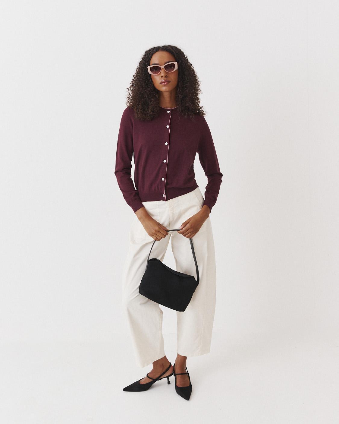 CONTRAST TRIM KNIT CARDIGAN