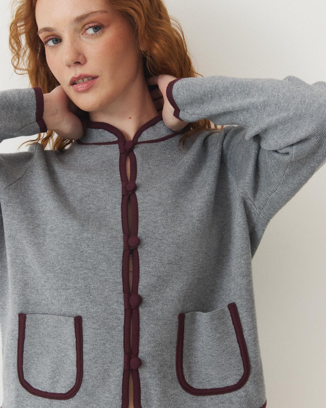 CARDIGAN RIBETES CONTRASTE