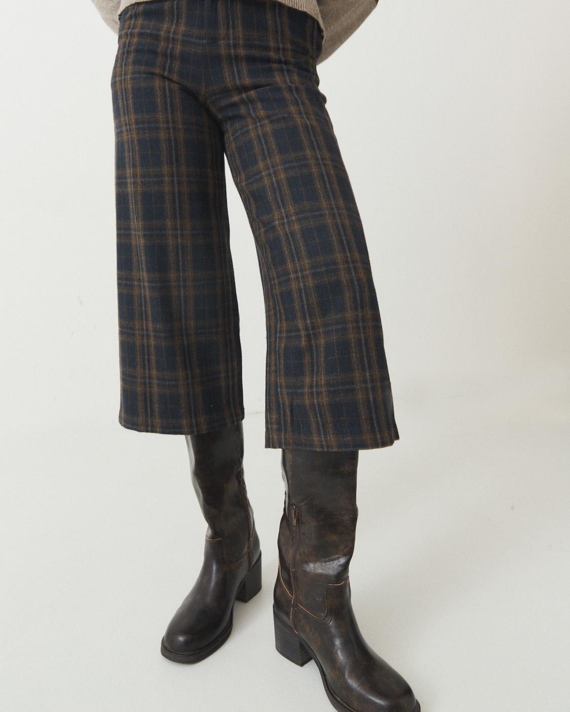 PLAID WIDE LEG PANTS