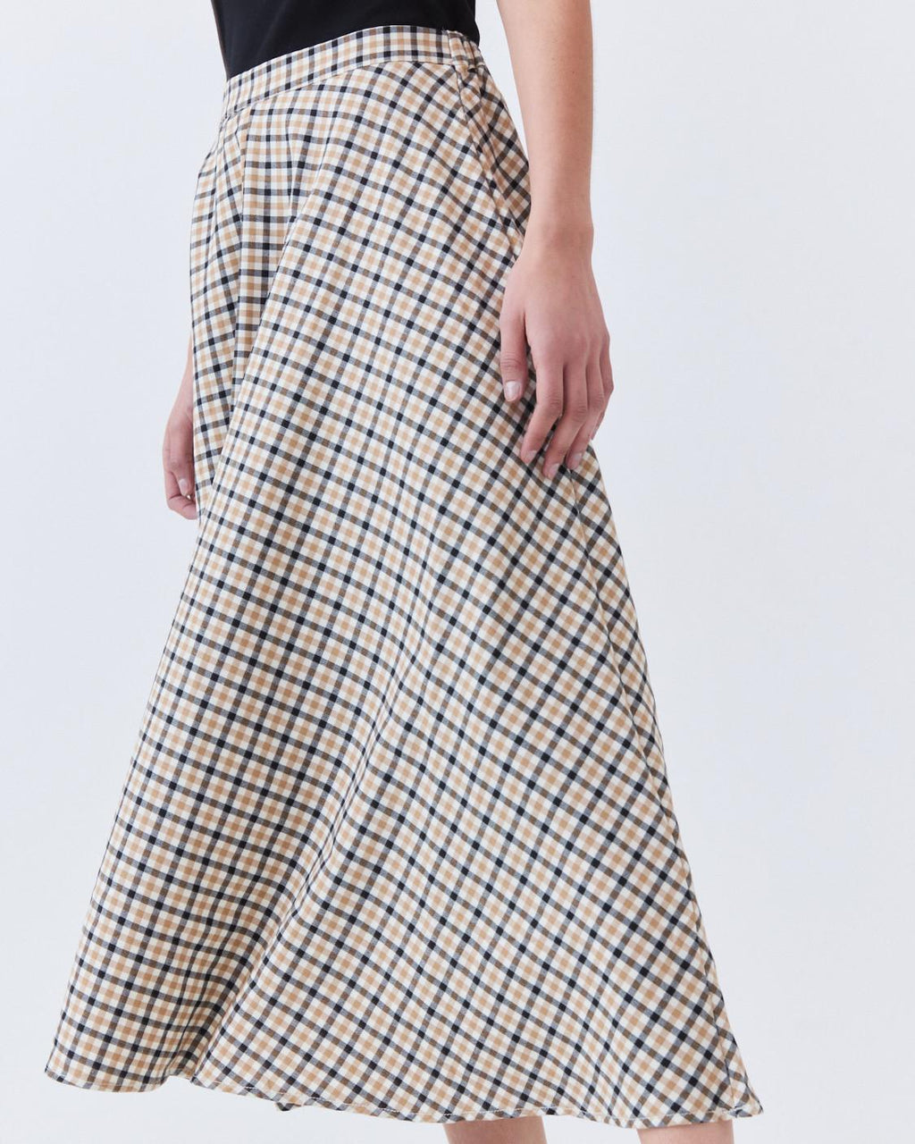 PLAID A-LINE MIDI SKIRT