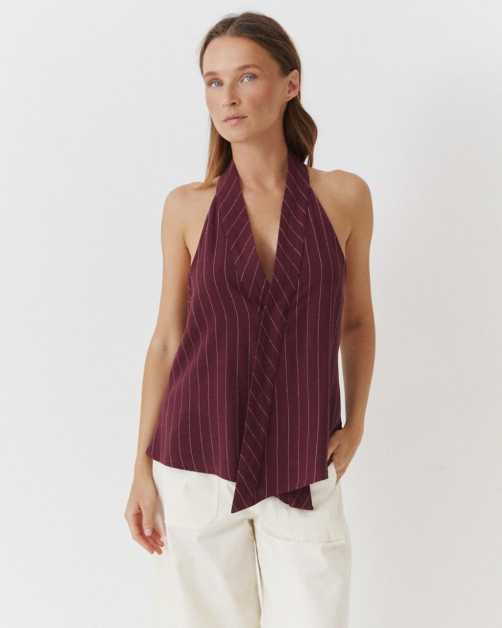 STRIPED HALTER TOP
