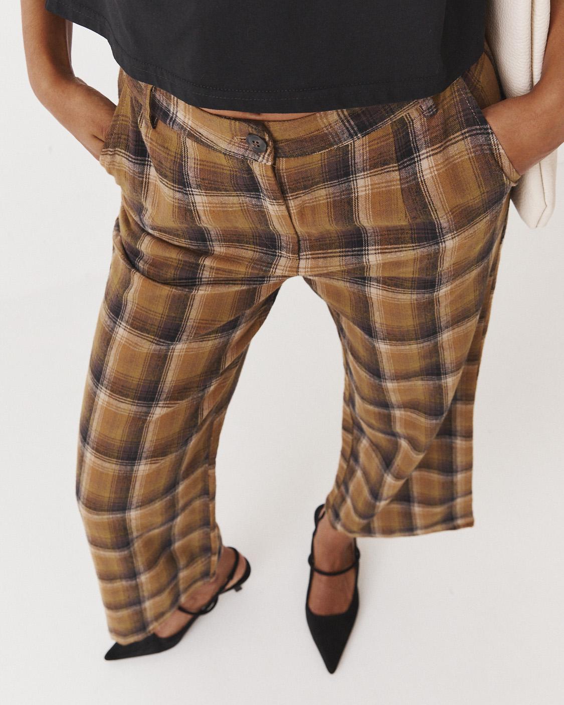 PLAID WIDE LEG PANTS