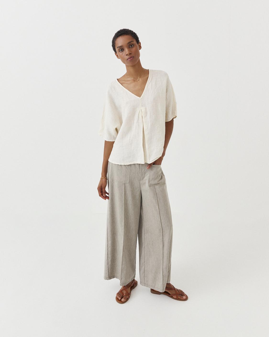 BLUSA LINO CUELLO V