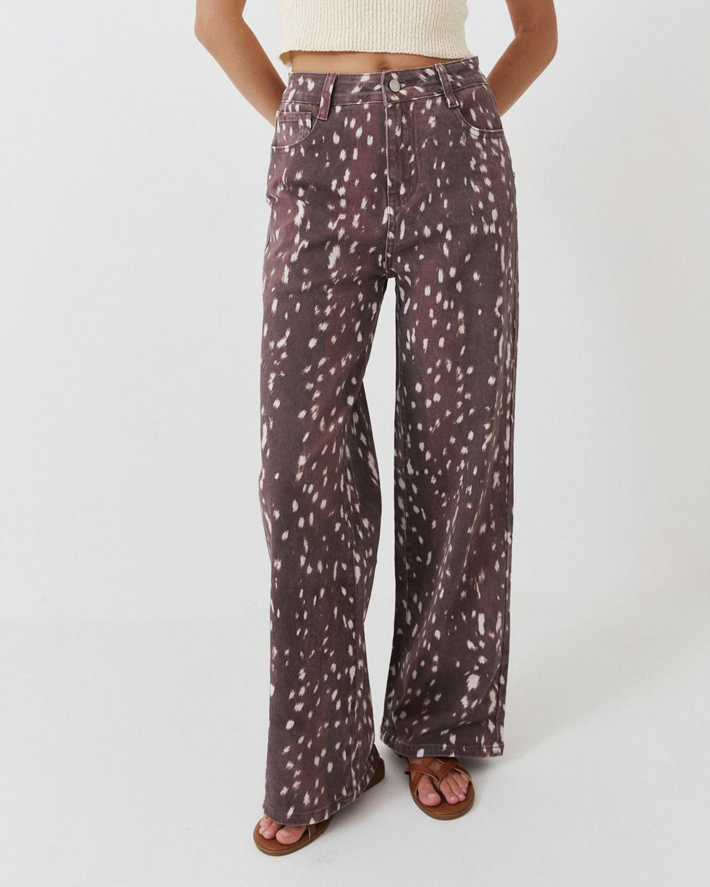 ANIMAL PRINT WIDE LEG PANTS