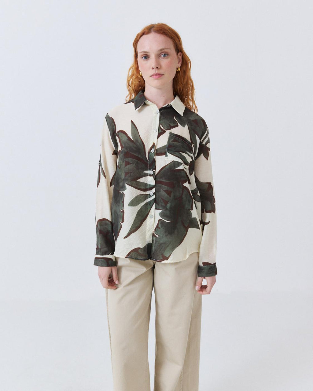 LEAF-PRINT SEMI-SHEER SHIRT