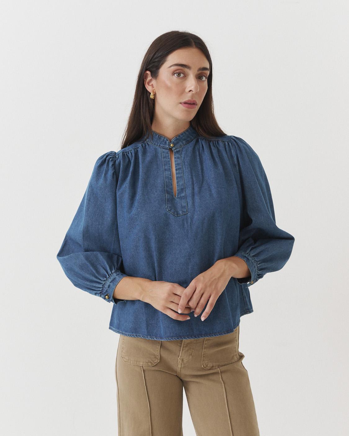 BLUSA DENIM CUELLO MAO