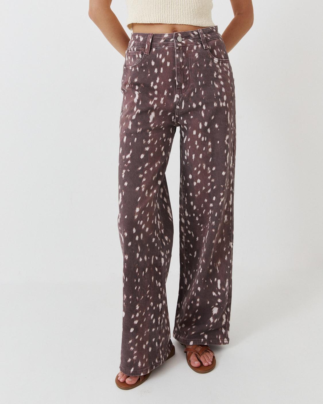 ANIMAL PRINT WIDE LEG PANTS