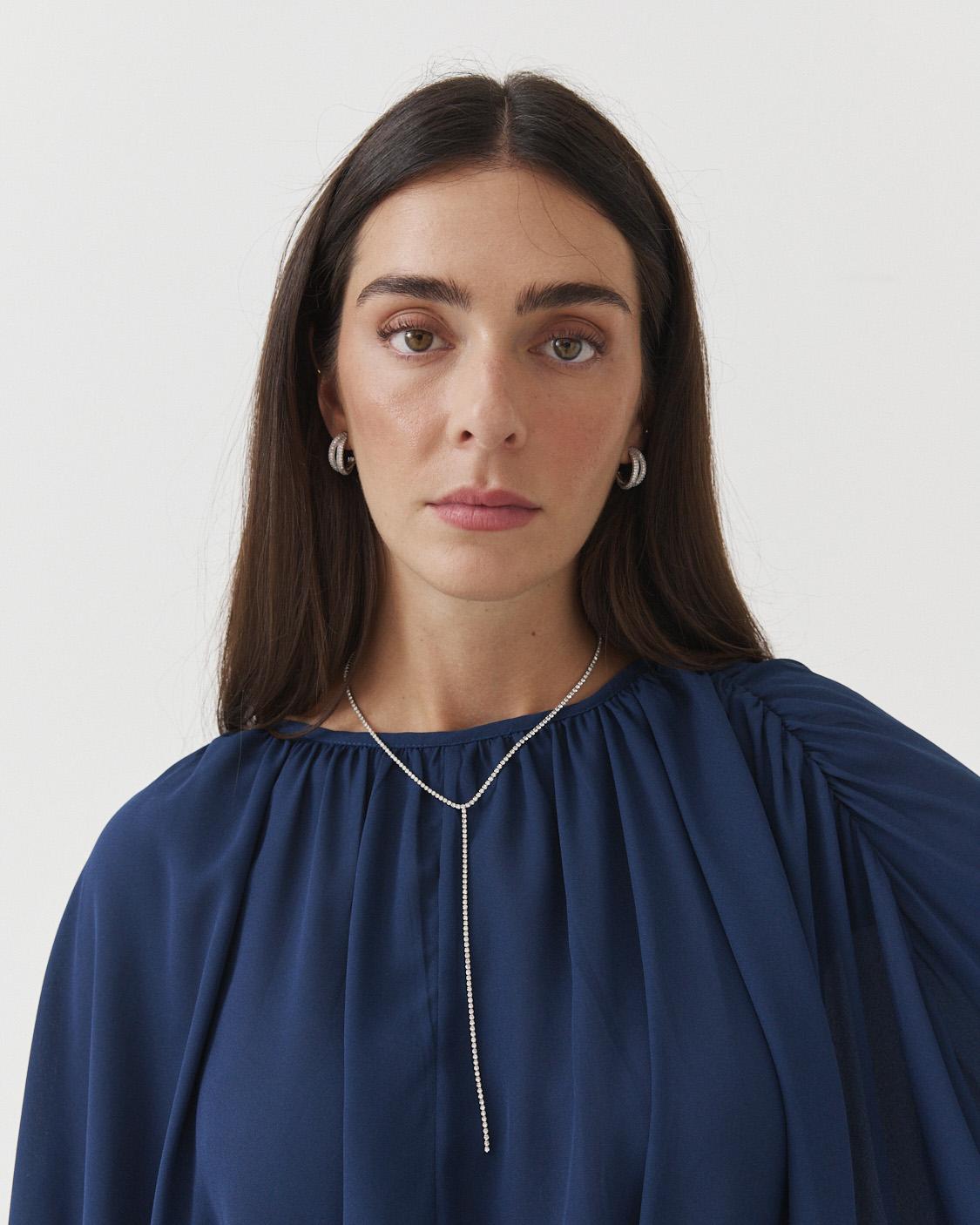 COLLAR PLATEADO BRILLANTES TIPO Y