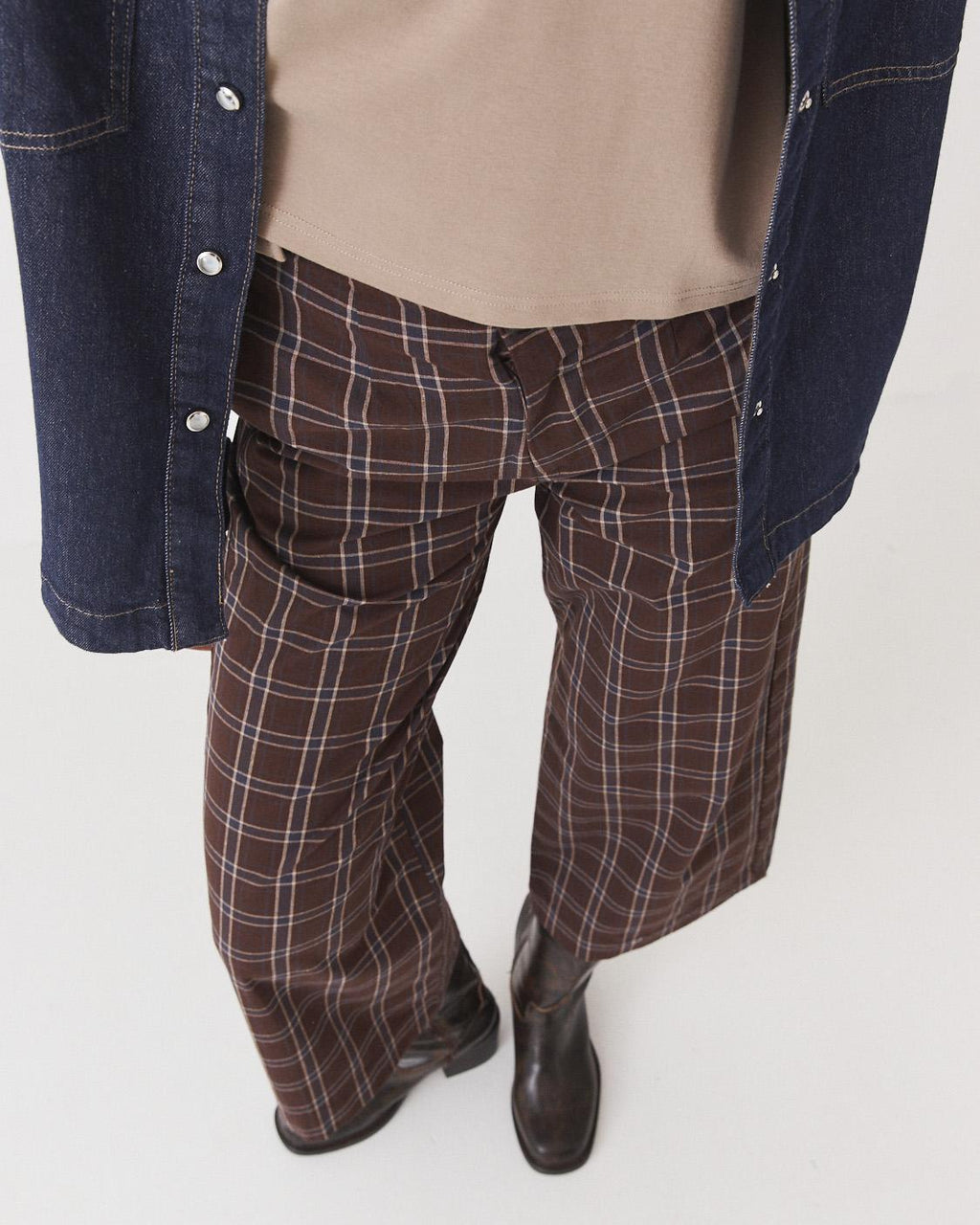 PLAID WIDE LEG PANTS