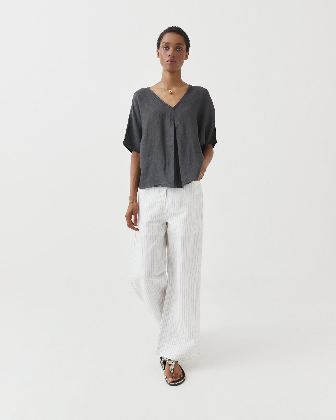 BLUSA LINO CUELLO V