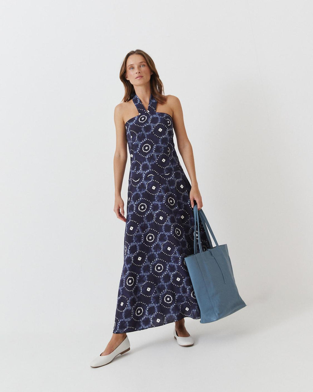 GEOMETRIC HALTER MAXI DRESS