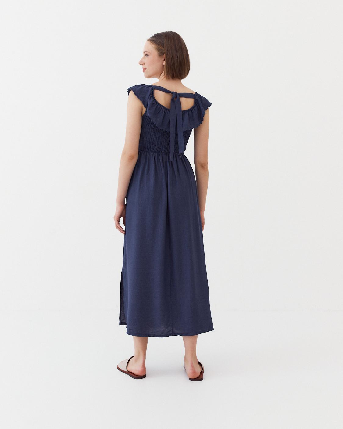 VESTIDO LARGO ESCOTE VOLANTE