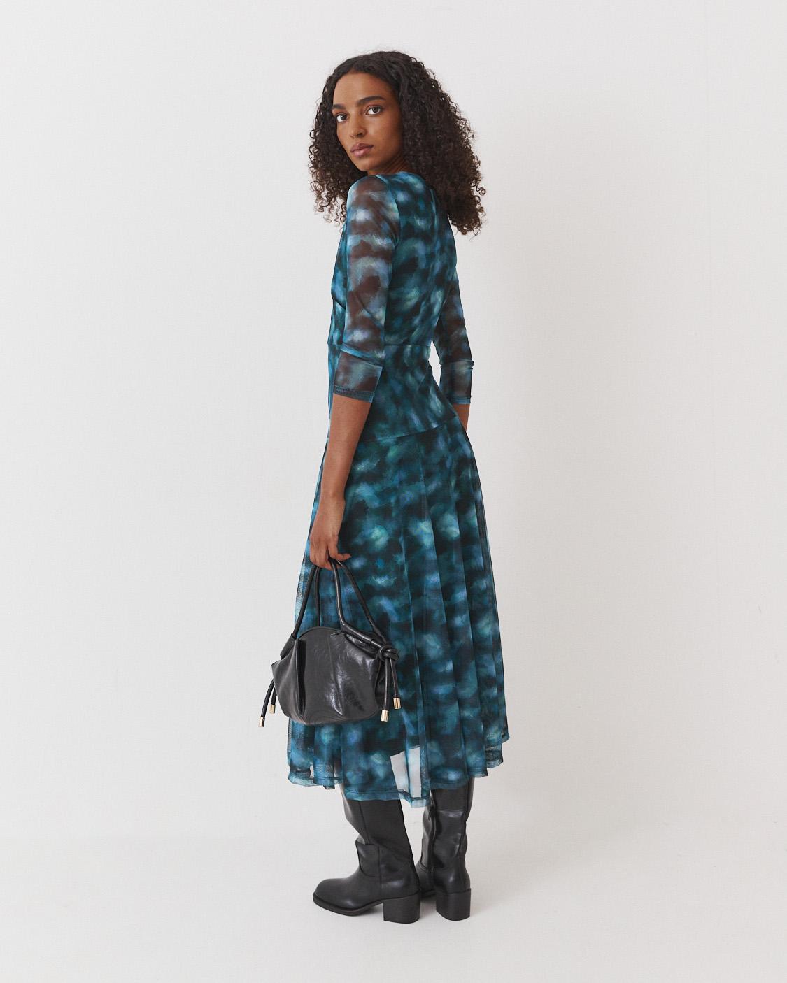 PRINTED TULLE MIDI DRESS