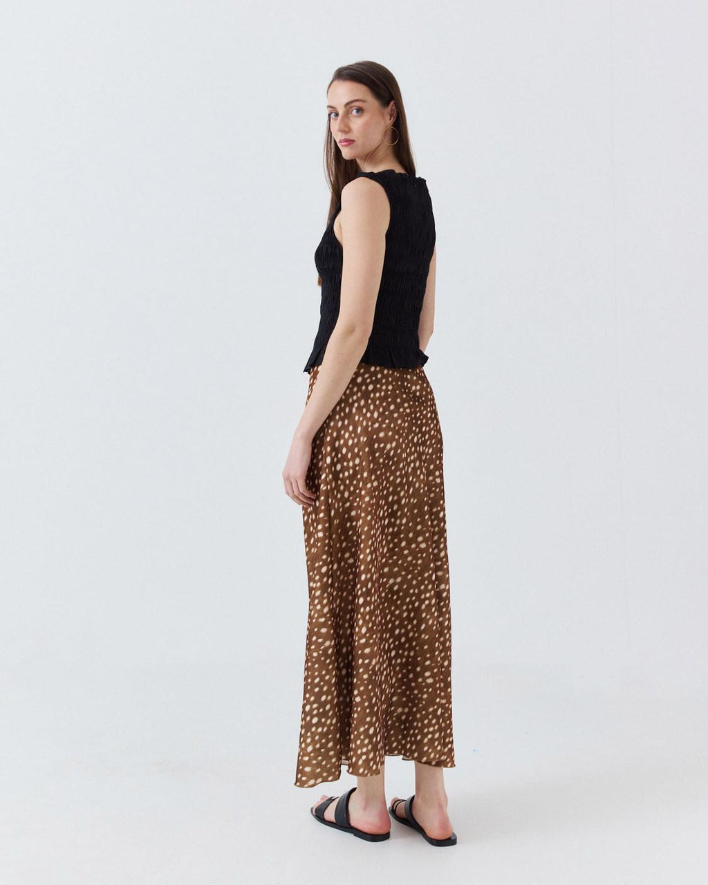 ANIMAL PRINT SATIN MIDI SKIRT