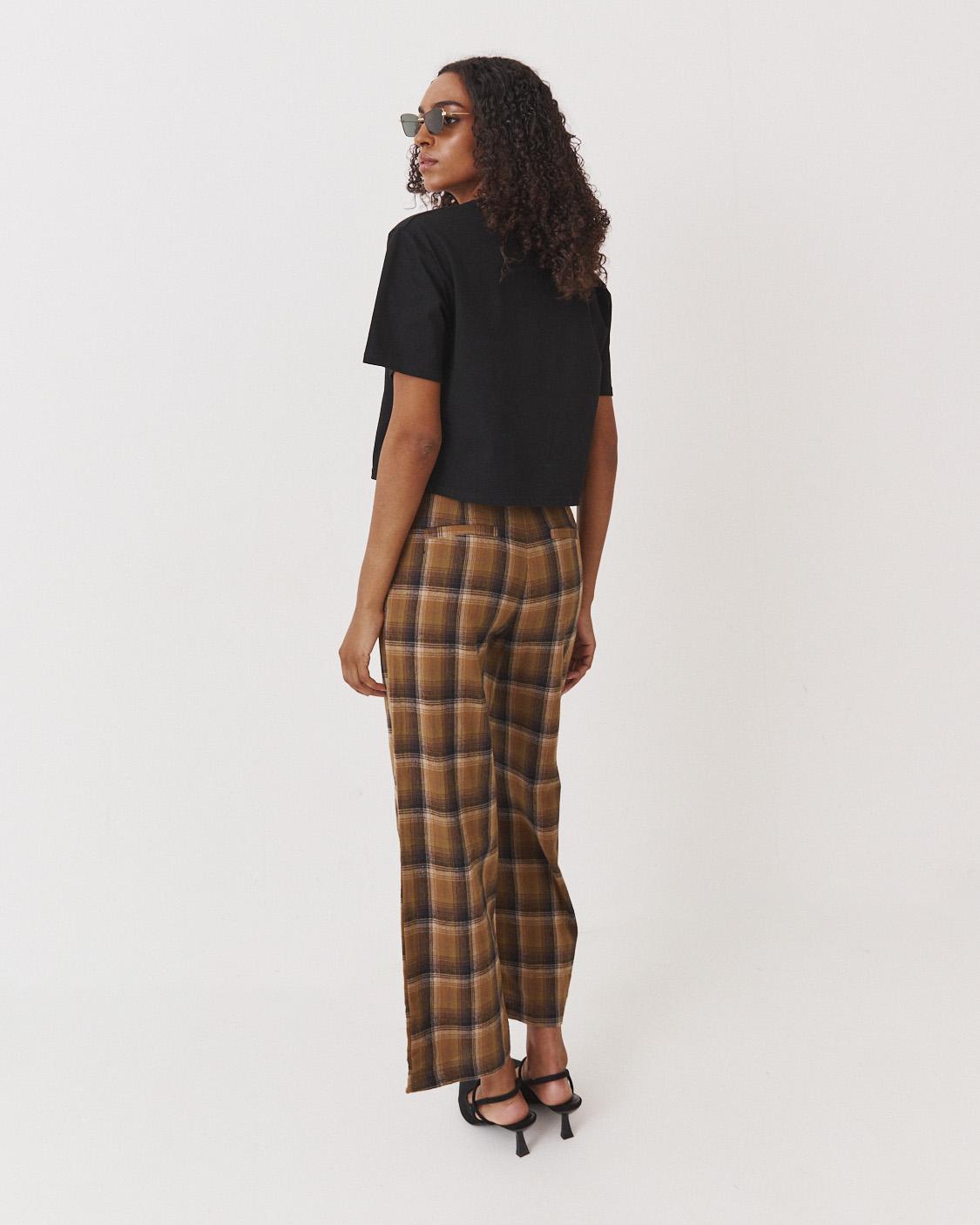 PLAID WIDE LEG PANTS