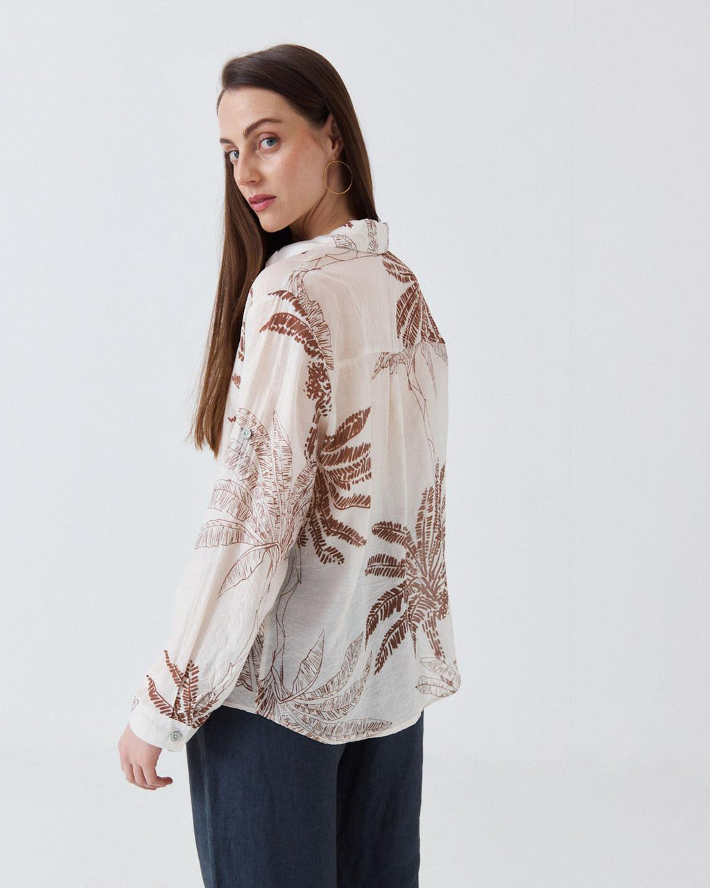 PALM PRINT SEMI-SHEER SHIRT