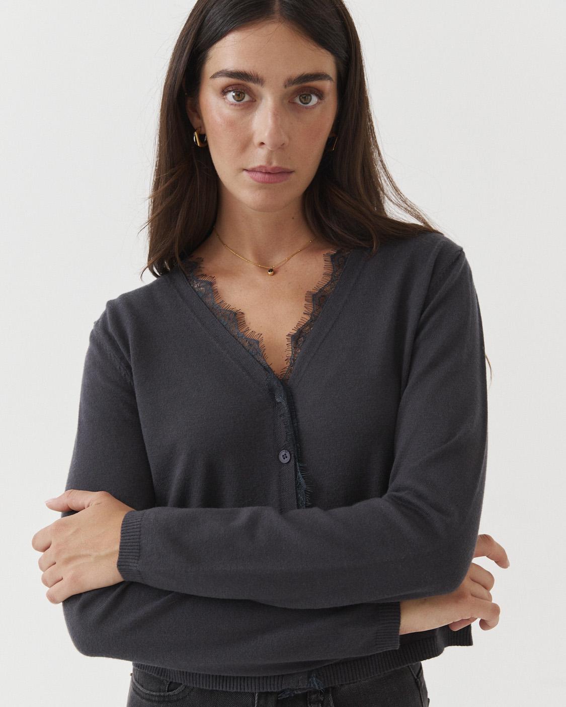 CARDIGAN CUELLO PICO ENCAJE