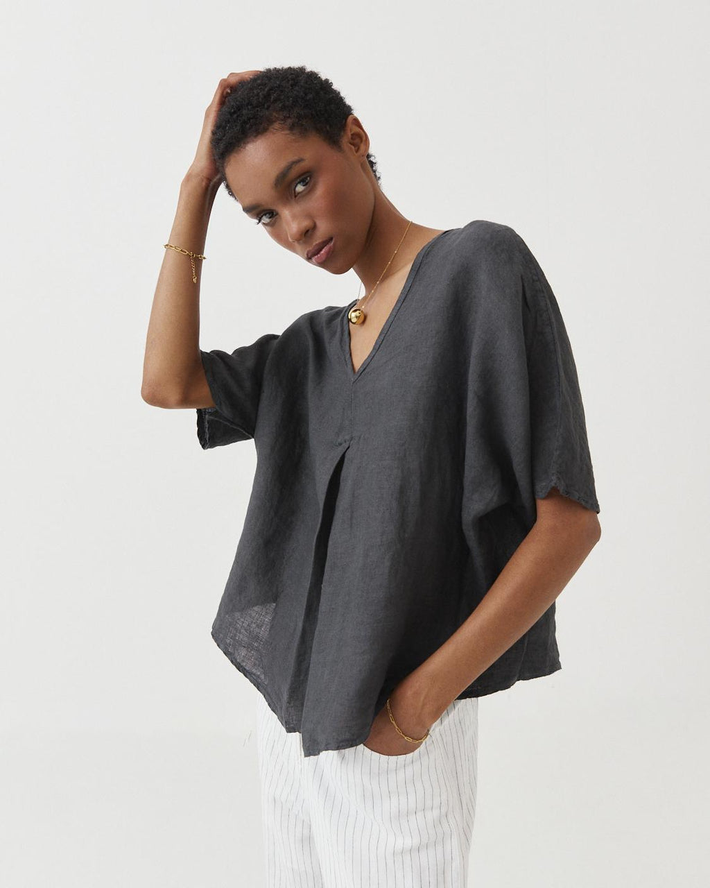 BLUSA LINO CUELLO V