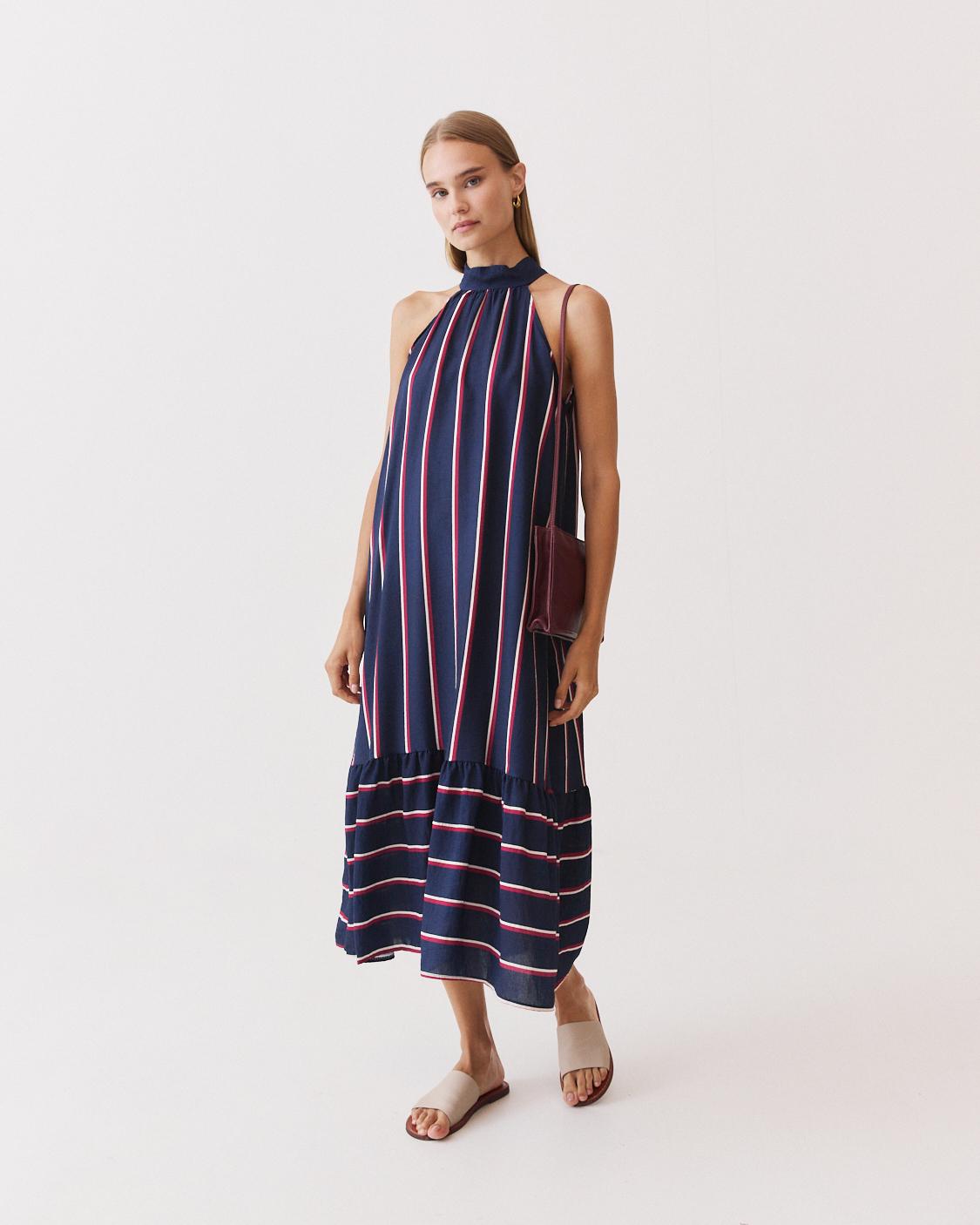 STRIPED HALTER MAXI DRESS