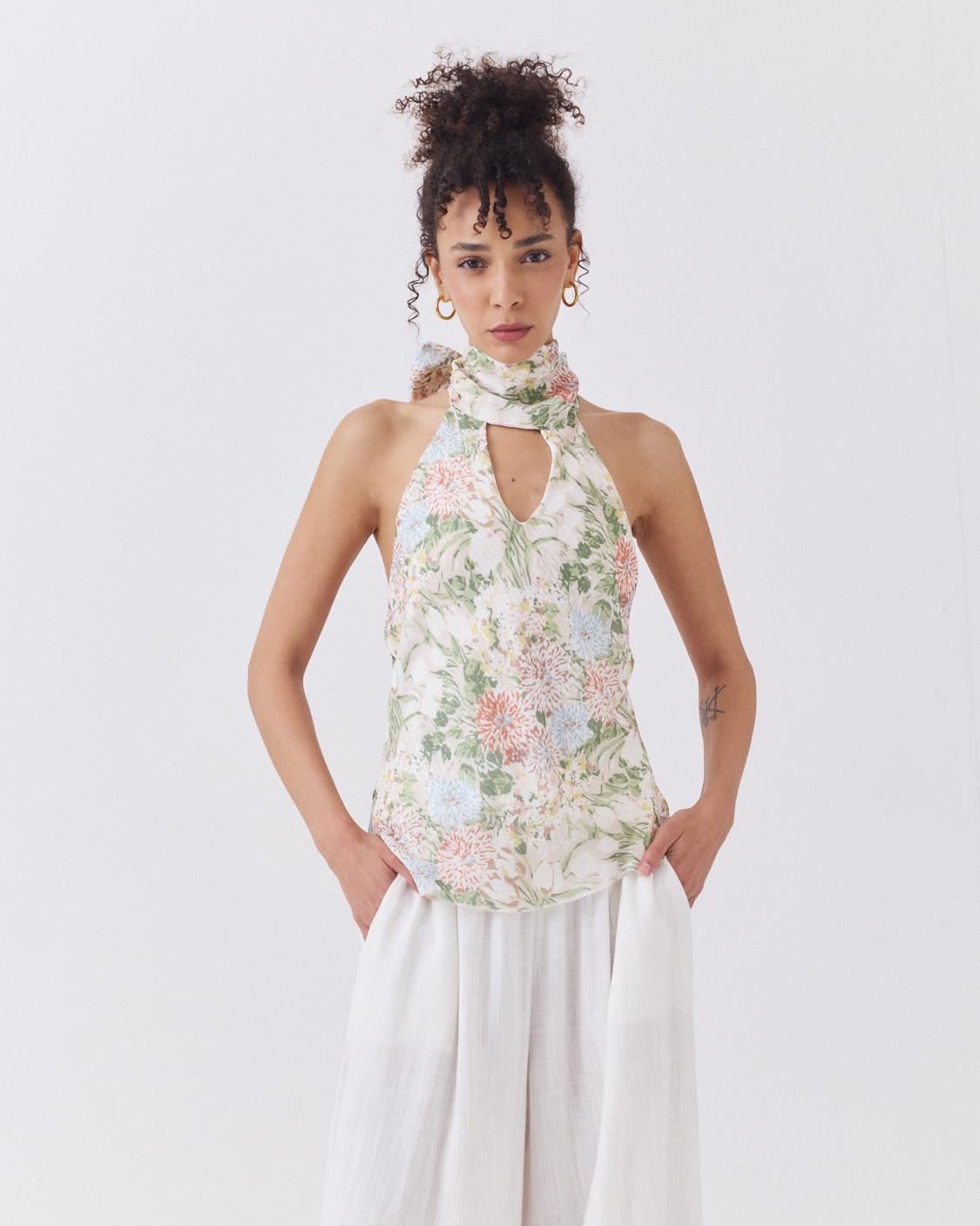 TOP CUELLO HALTER ESTAMPADO