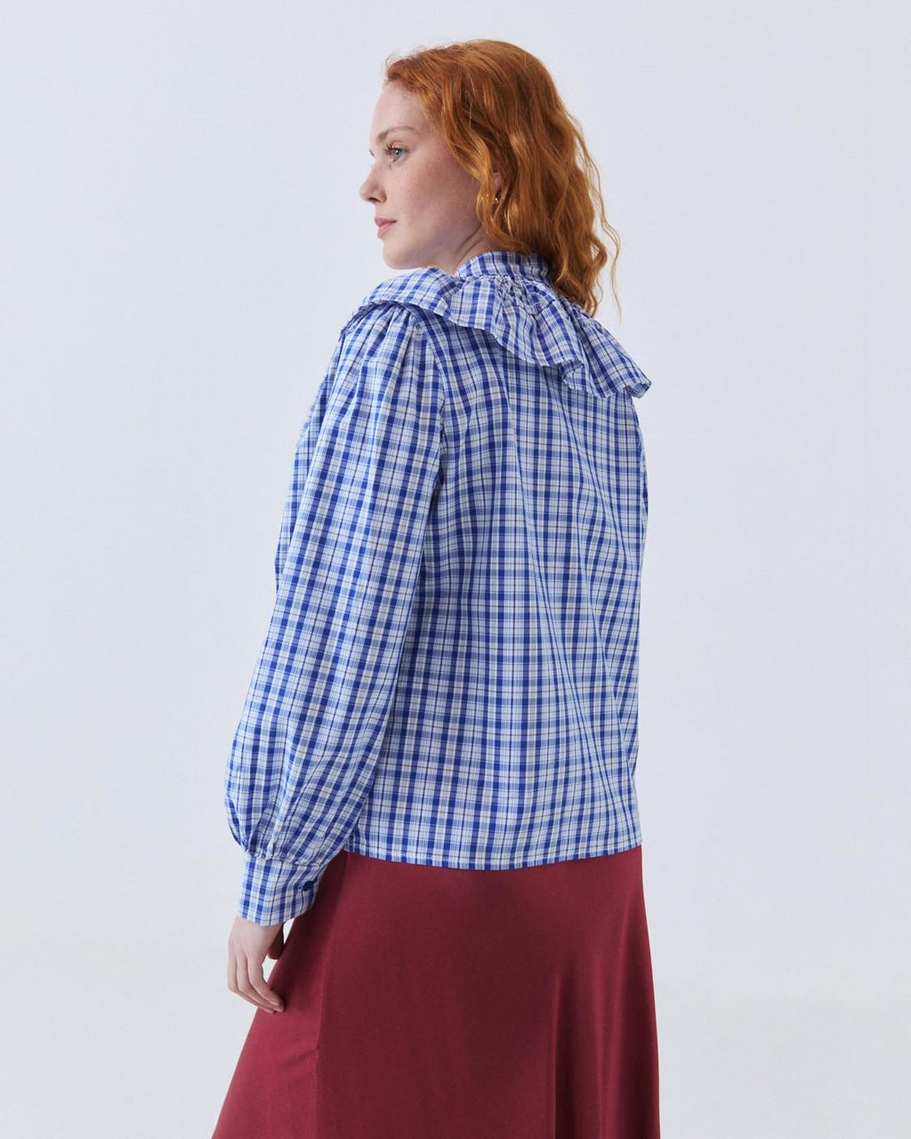 RUFFLE COLLAR CHECKED SHIRT