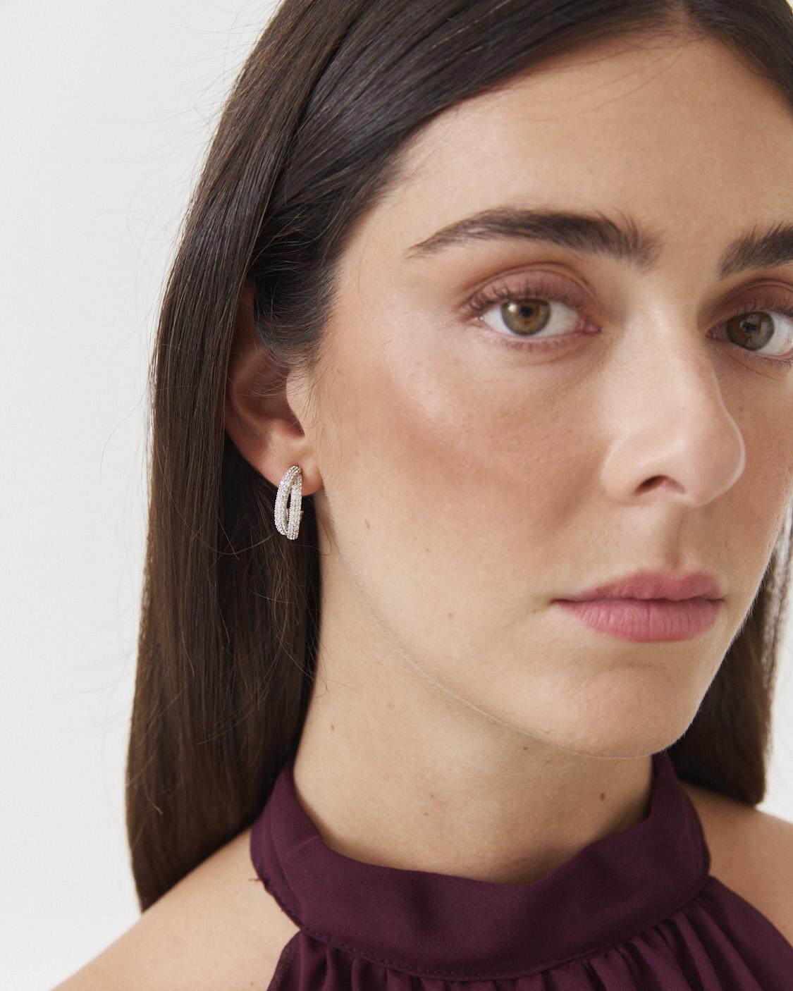 SCREW-BACK CUBIC ZIRCONIA HOOP EARRINGS