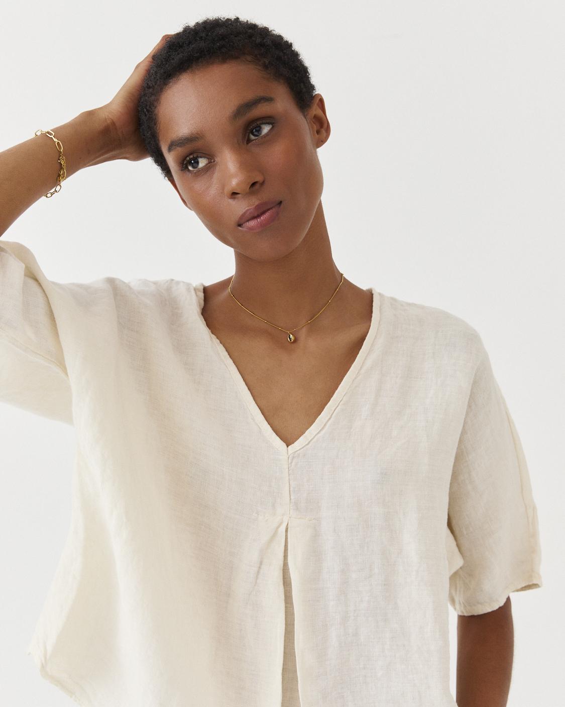 BLUSA LINO CUELLO V