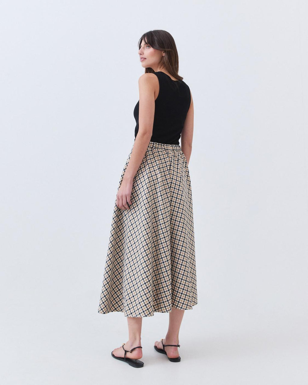 PLAID A-LINE MIDI SKIRT