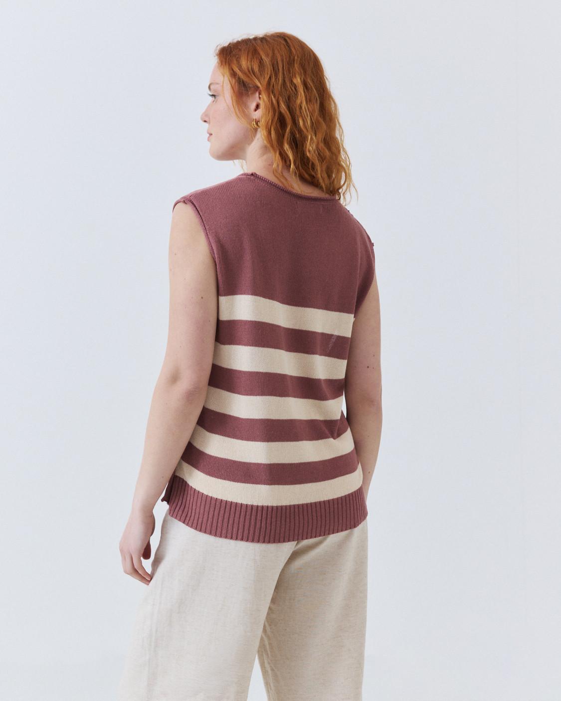 STRIPED KNIT BUTTON-UP VEST