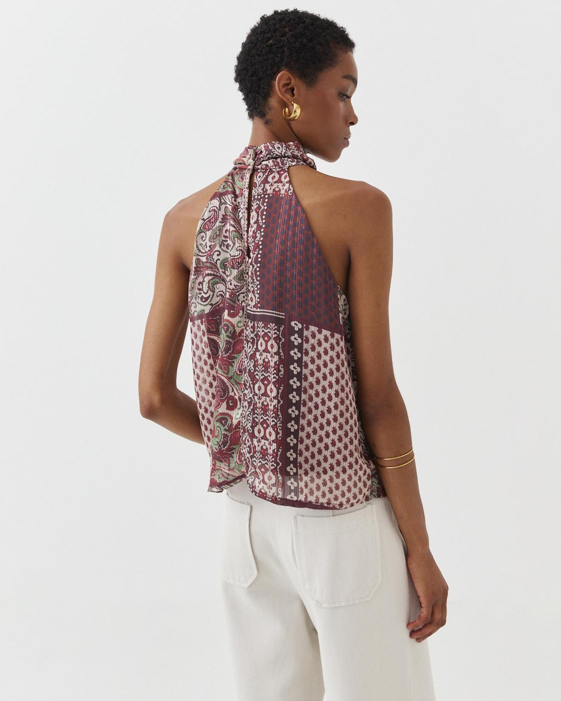 SEMI-SHEER PRINTED HALTER TOP