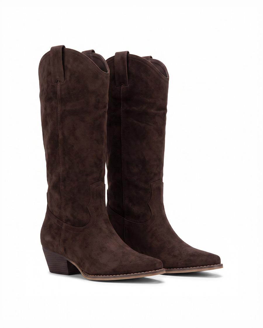 SUEDE-EFFECT KNEE-HIGH COWBOY BOOTS