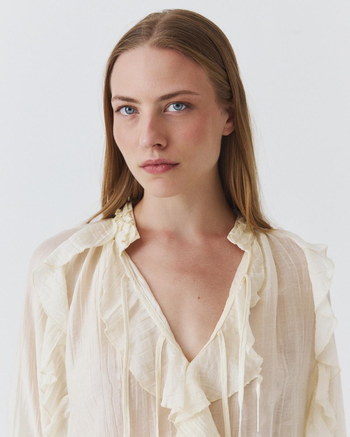 SEMI-SHEER RUFFLED BLOUSE