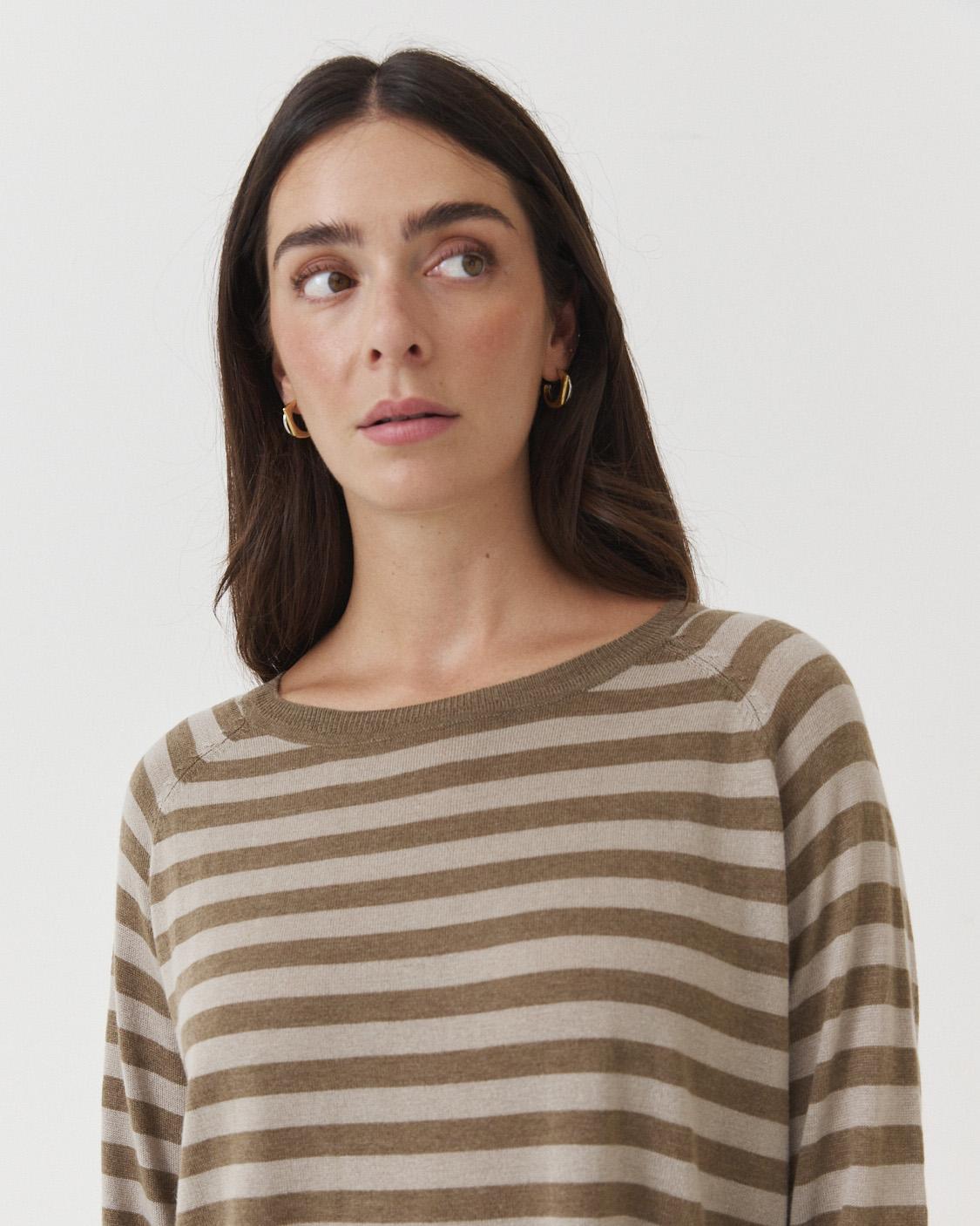 ROUND NECK STRIPED SWEATER