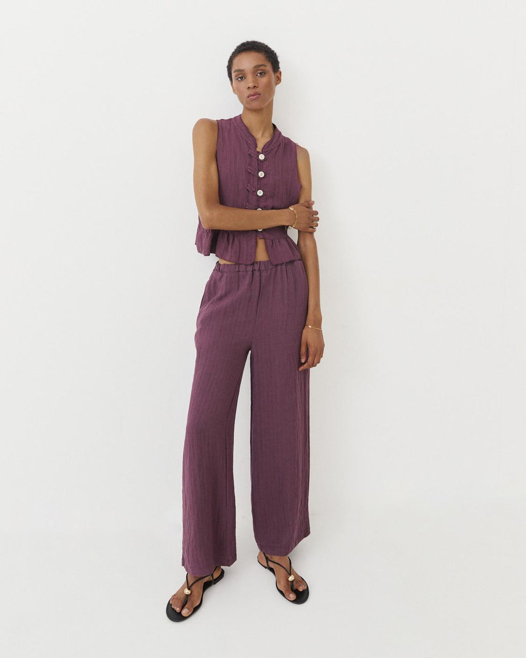 STRIPED WIDE-LEG PANTS