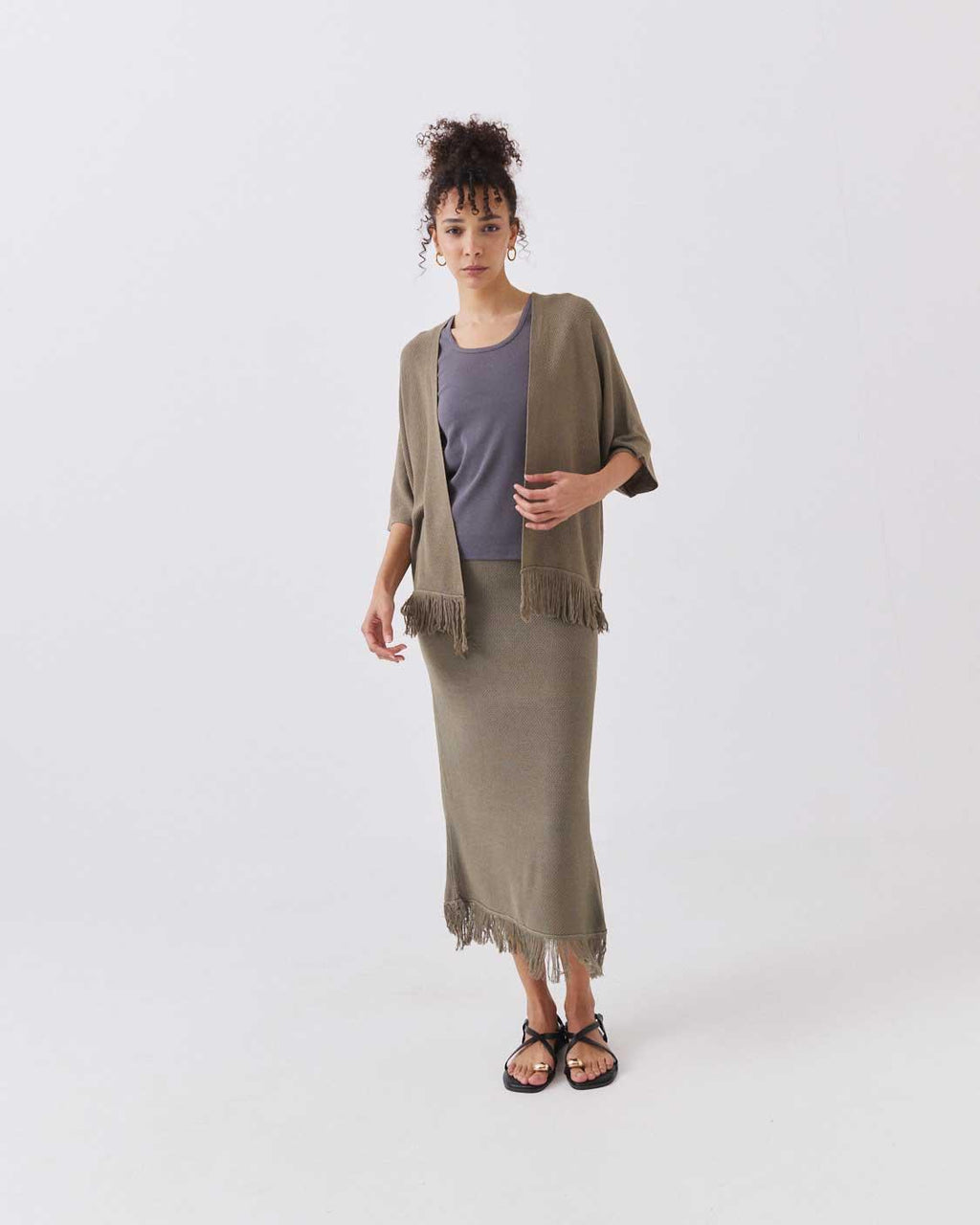 FRINGED MIDI SKIRT
