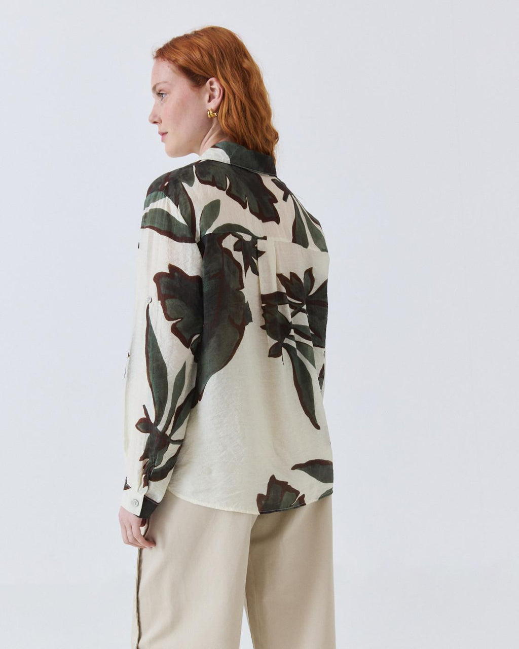 LEAF-PRINT SEMI-SHEER SHIRT