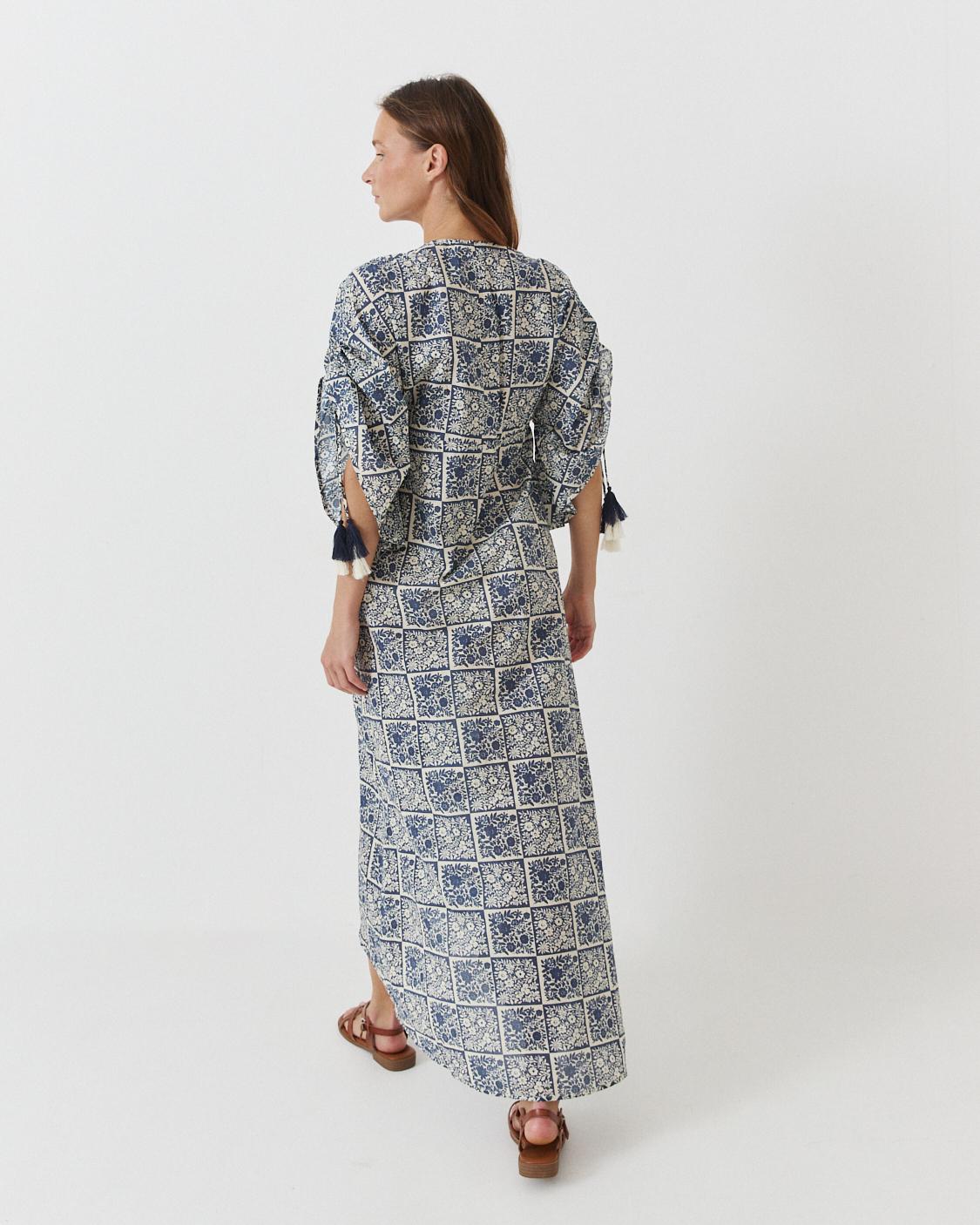 VESTIDO LARGO FLORAL MANGA KIMONO